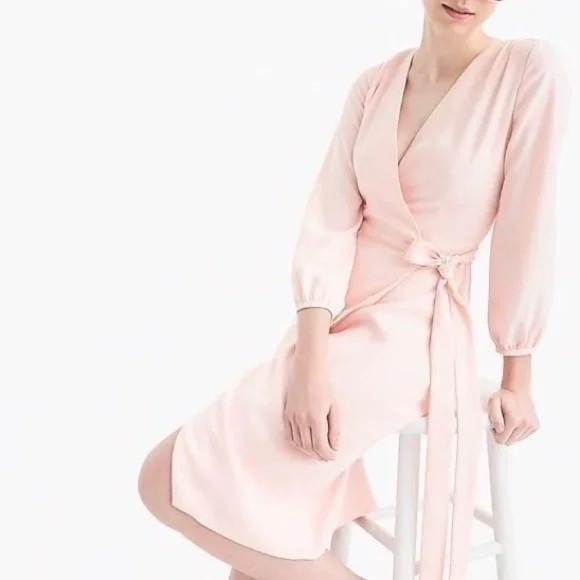 J. Crew NWT Wrap Dress in 365 Crepe 2 blush pink pastel 3/4 sleeve midi belted - Picture 1 of 13